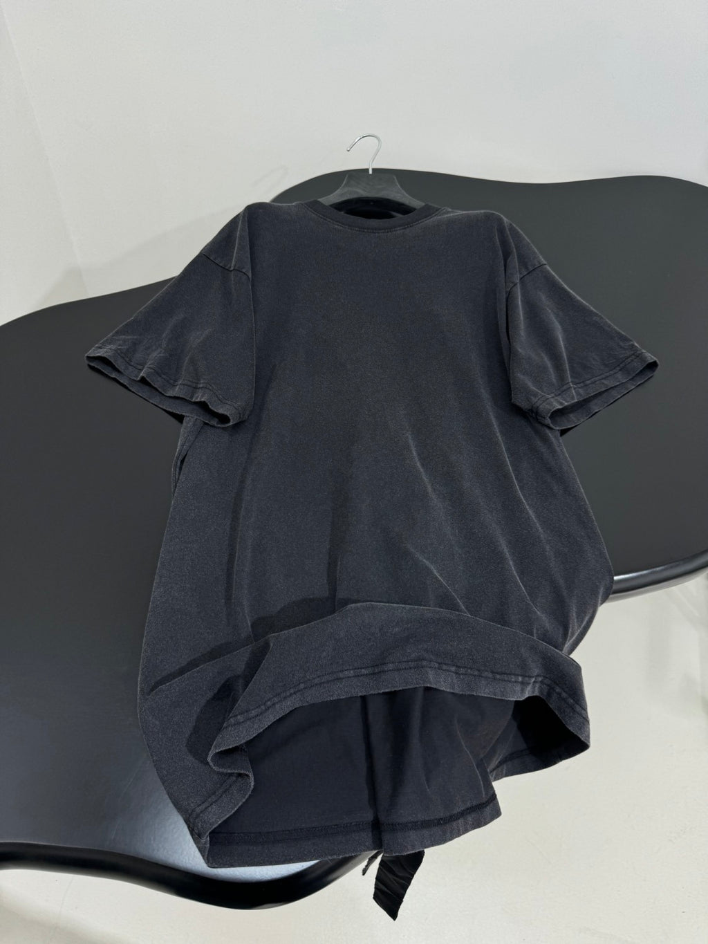 Balenciaga Men's Women's Summer Faded Black Round Neck Plain Knit Lace-Up Done Short Sleeve T-Shirt Ngvp #1761