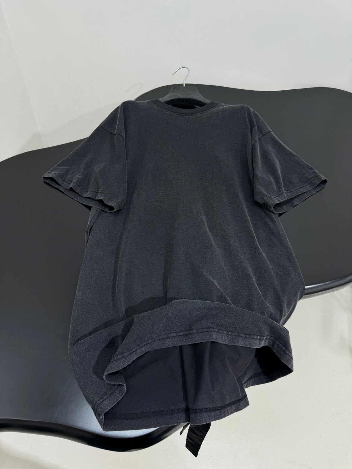 Balenciaga Men's Women's Summer Faded Black Round Neck Plain Knit Lace-Up Done Short Sleeve T-Shirt Ngvp #1761
