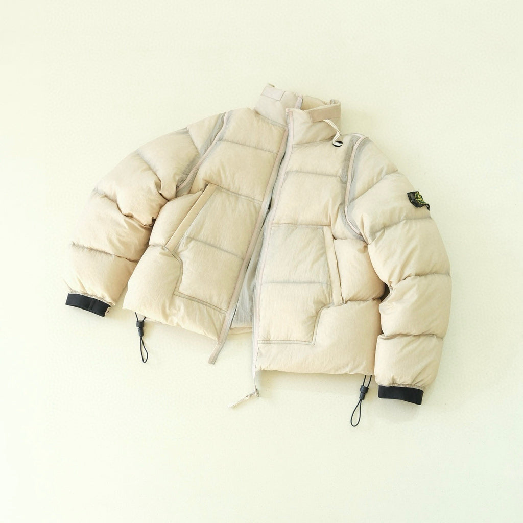 Stone Island Men's and Women's Fishnet Sleeve Label Thickened Warm Stand-up Collar Down Jacket #293445