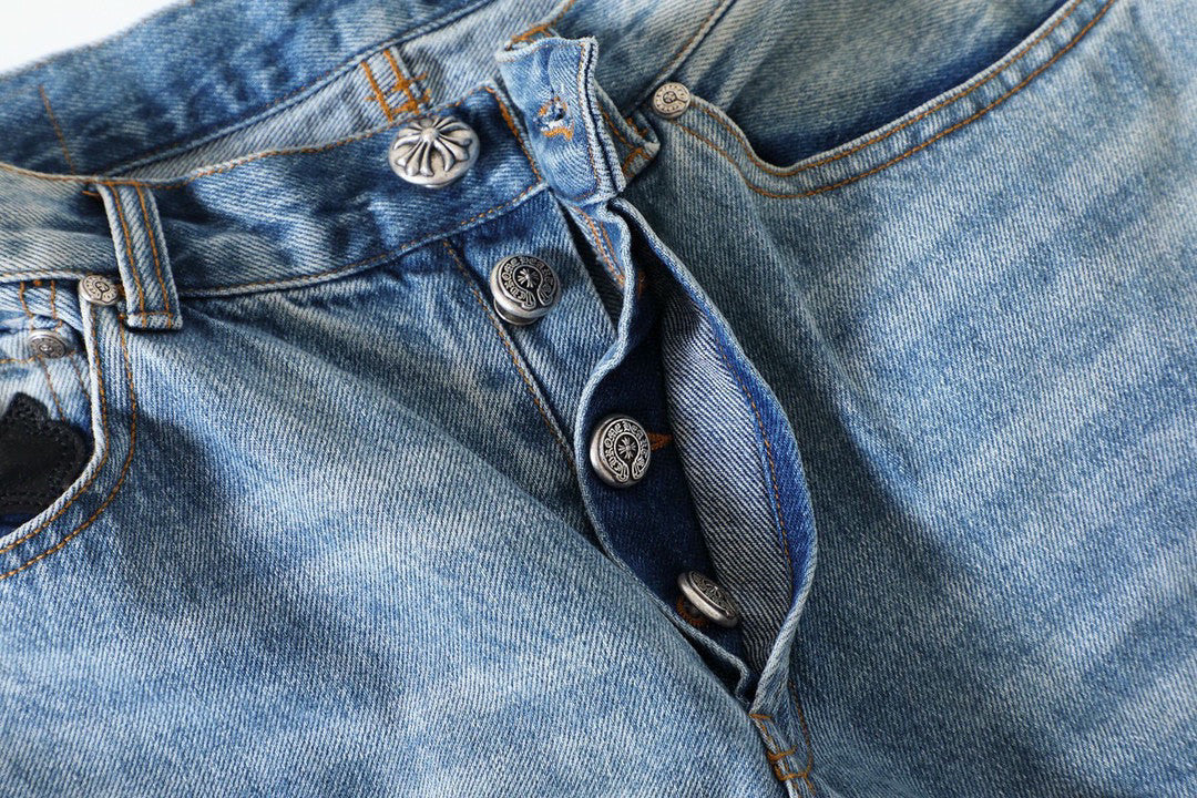Chrome Hearts Light Blue Graffiti Jeans Pants #96564
