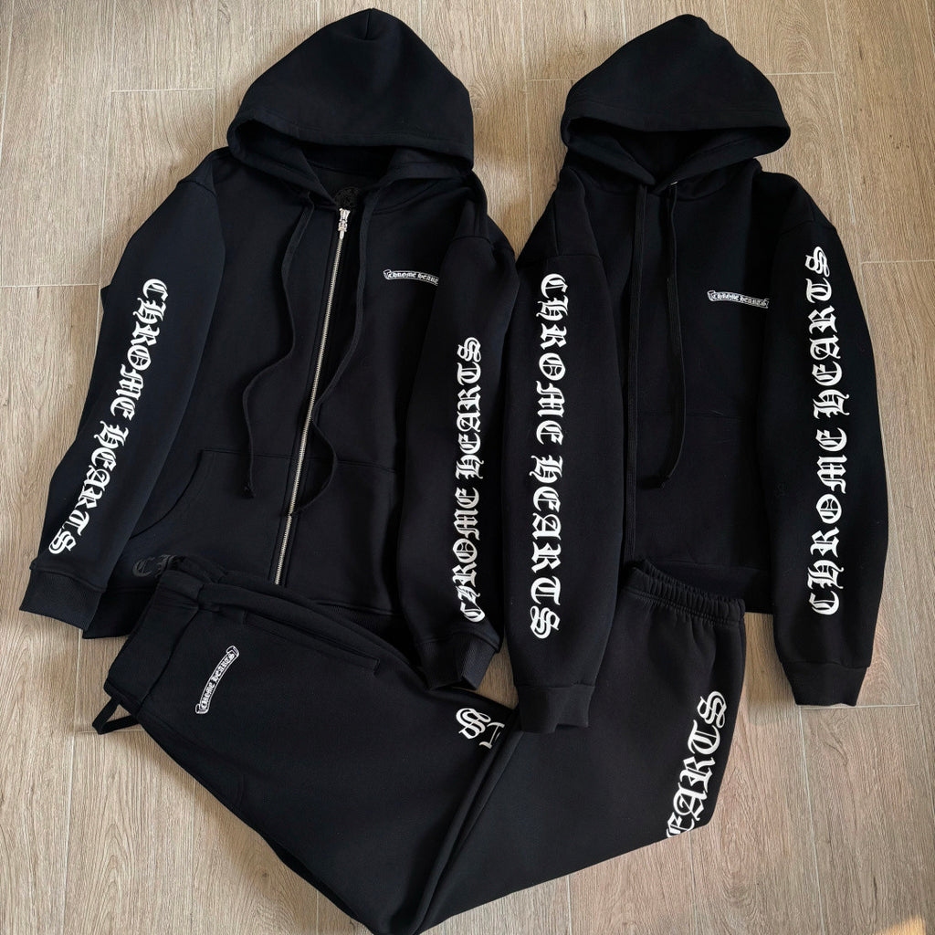 Chrome Hearts Sanskrit Letters on the Side Jacket Hooded Sweatshirt Pants #375726