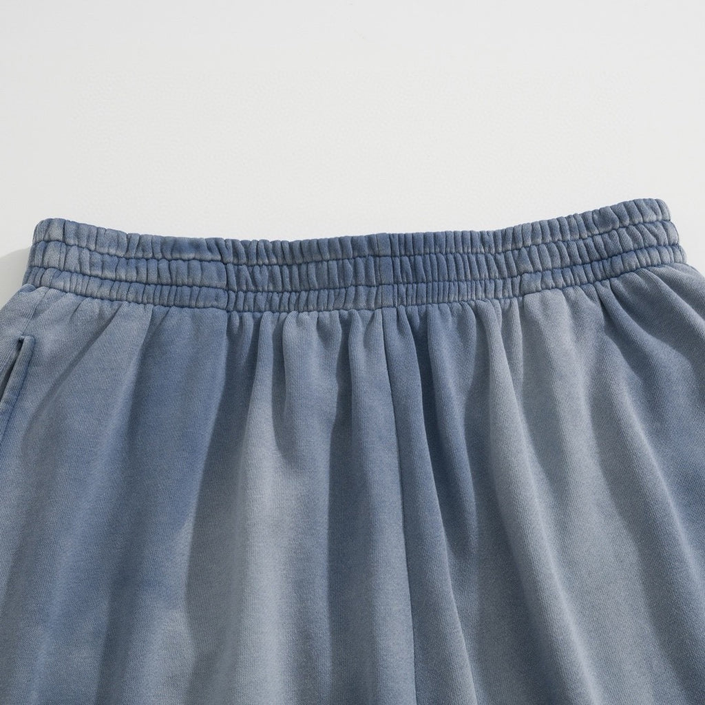 Balenciaga Men's Summer Blue Logo Embroidered Washed Vintage Stretch Waistband Shorts Pants #72117