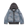 Balenciaga Men's Women's Spring and Autumn Solid Color Lapel Fit Single Breasted Long Sleeve Hooded Sweatshirt Spliced Denim Jacket Coat Ngvp #8749