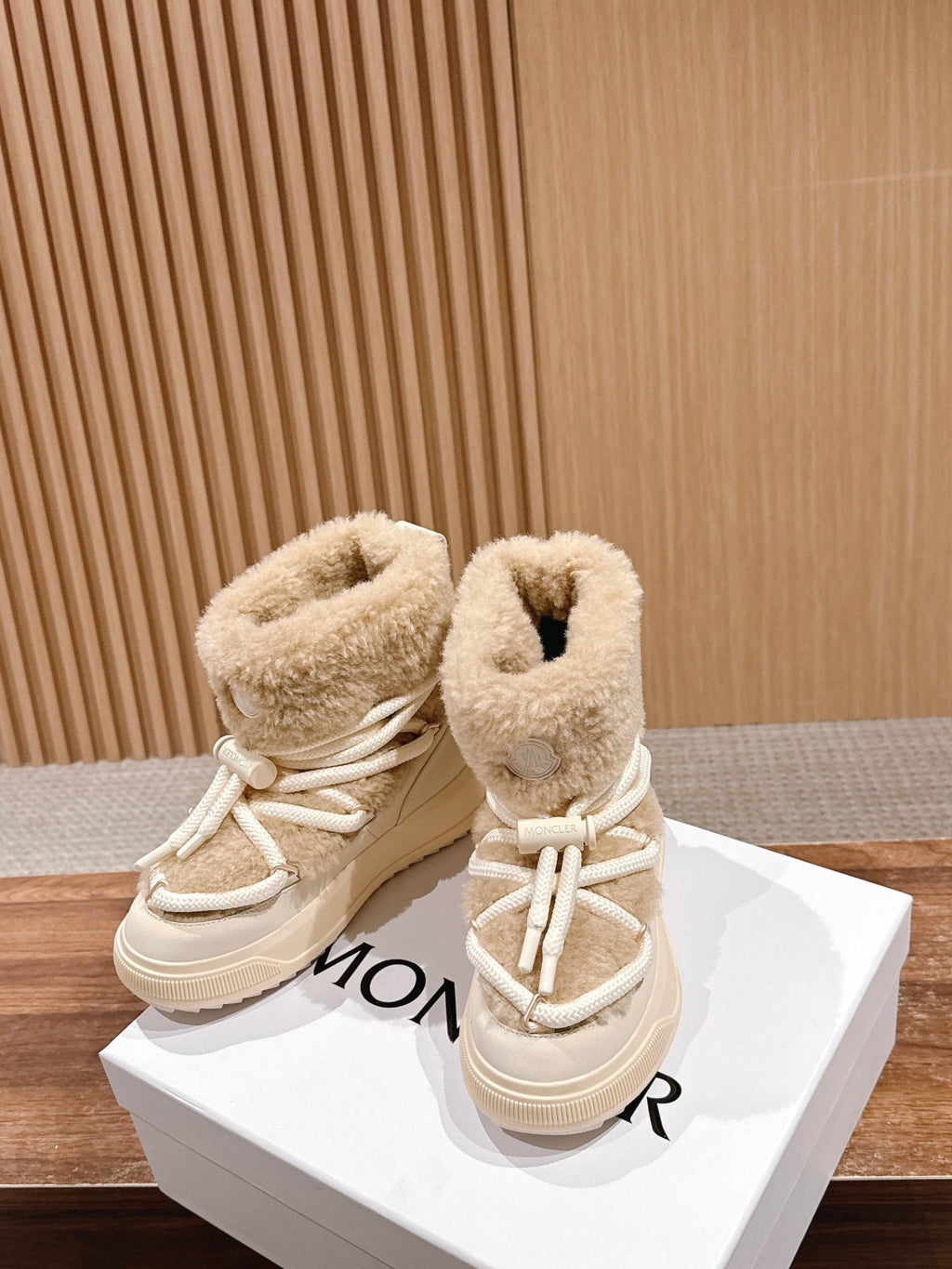 Moncler Light Beige Moncler Altive Mid Teddy Snow Boots #334369