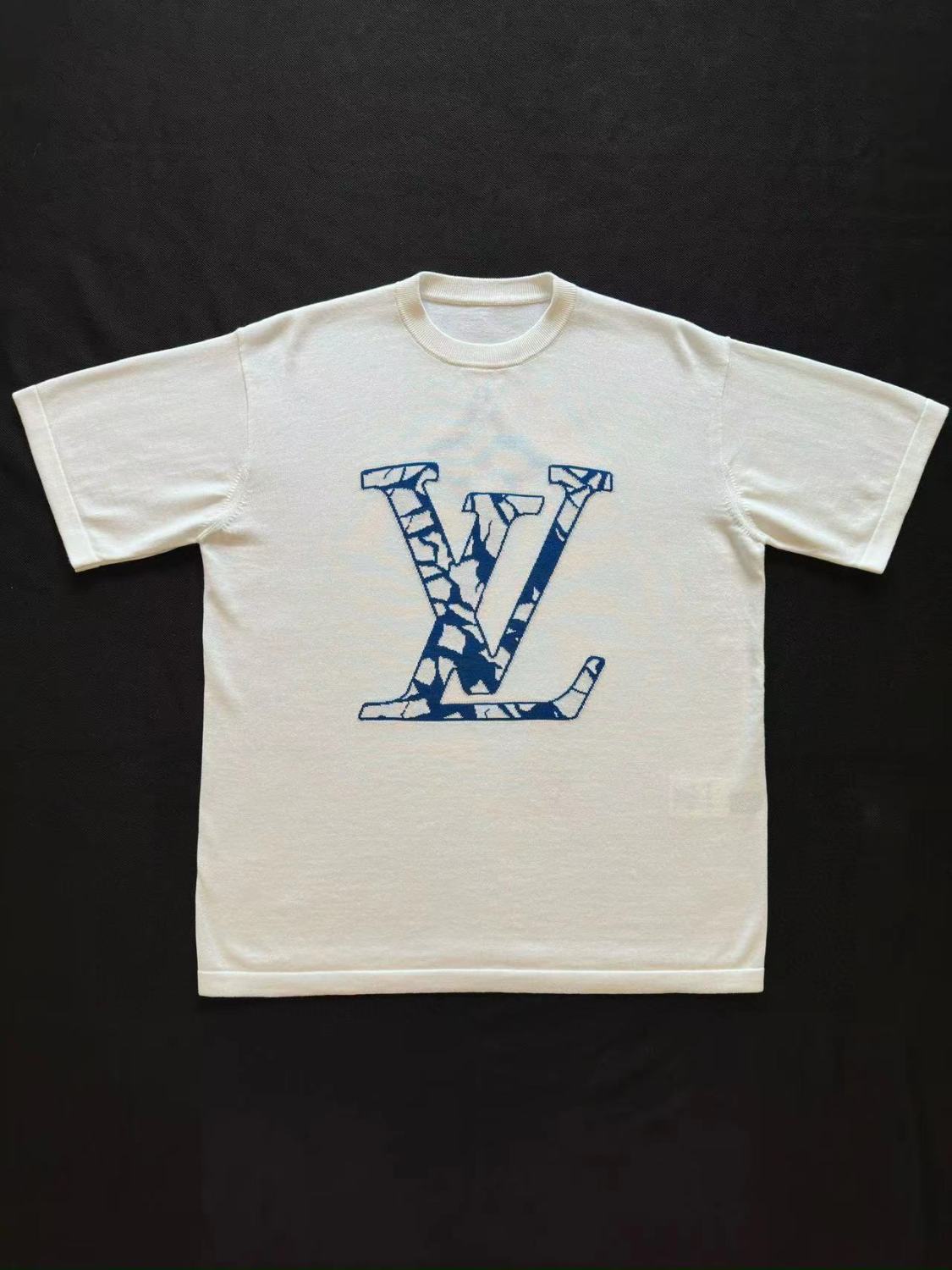 Louis Vuitton Men's Summer Logo Letter Print White Cotton Short Sleeve Fitted Straight T-Shirt #97965