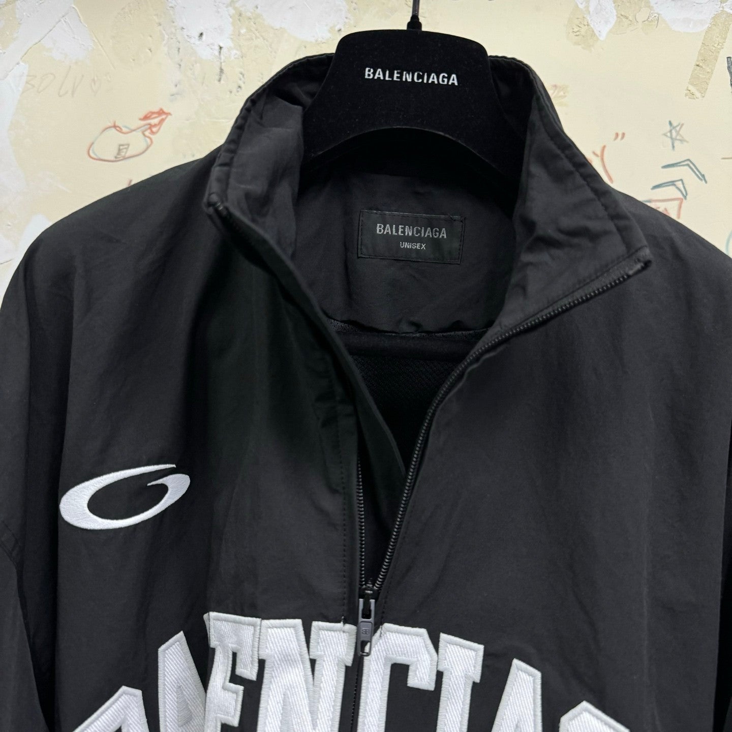 Balenciaga Basketball Series Men's Spring And Fall Black Technology Poplin Sports Zipper Long Sleeved Jacket #75789