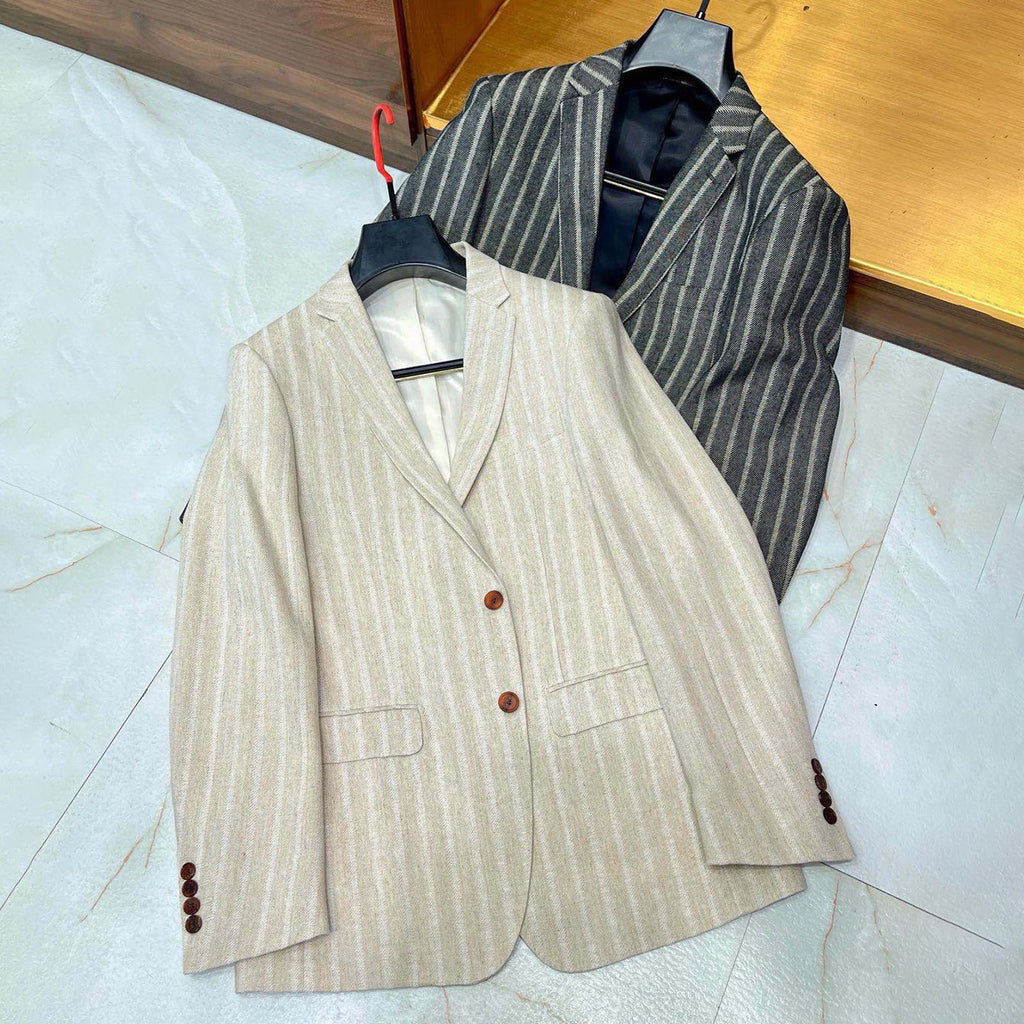 Kiton Men's Spring/Fall Striped Linen Solid-Color Lapel Single-Breasted Long-Sleeve Slim-Fit Blazer Jacket Ngvp #2394