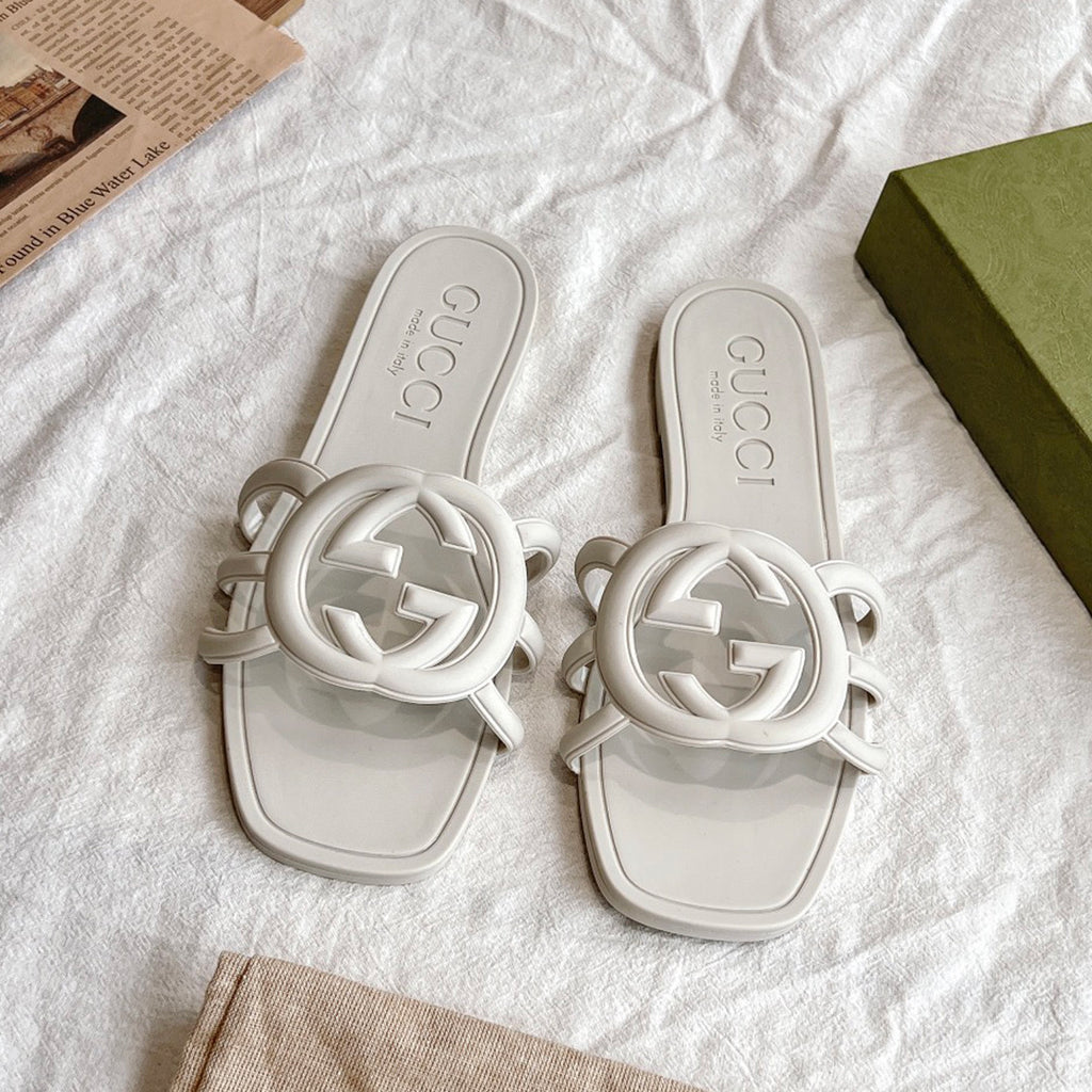 Gucci Women's Summer Double G Hollow out Square Head Flat Slippers Solid Color Casual Shoes #81341