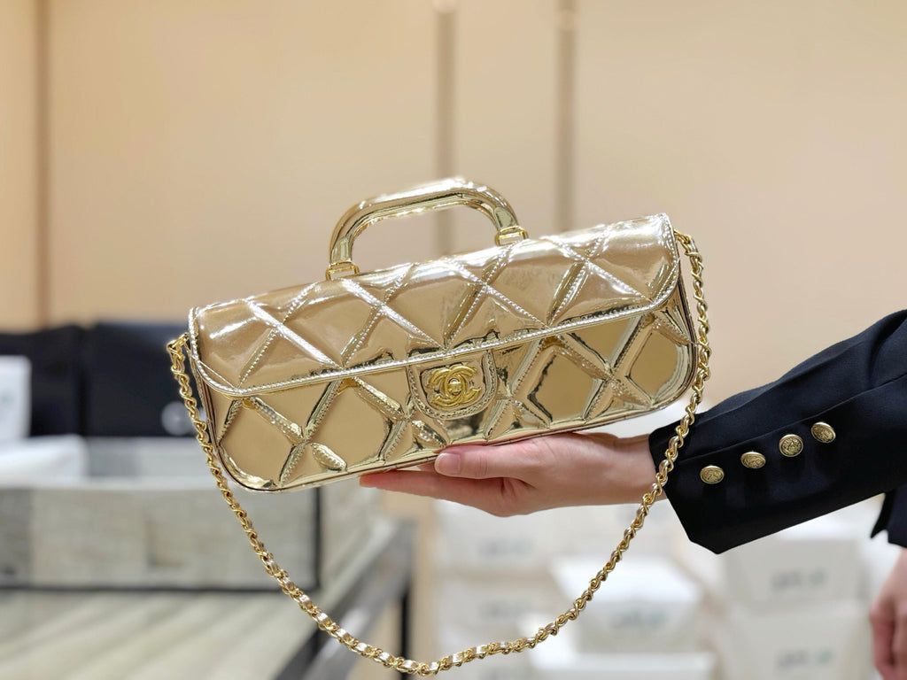 Chanel Large Flap Bag With Top Handle Metallic Mirror Calfskin #375534
