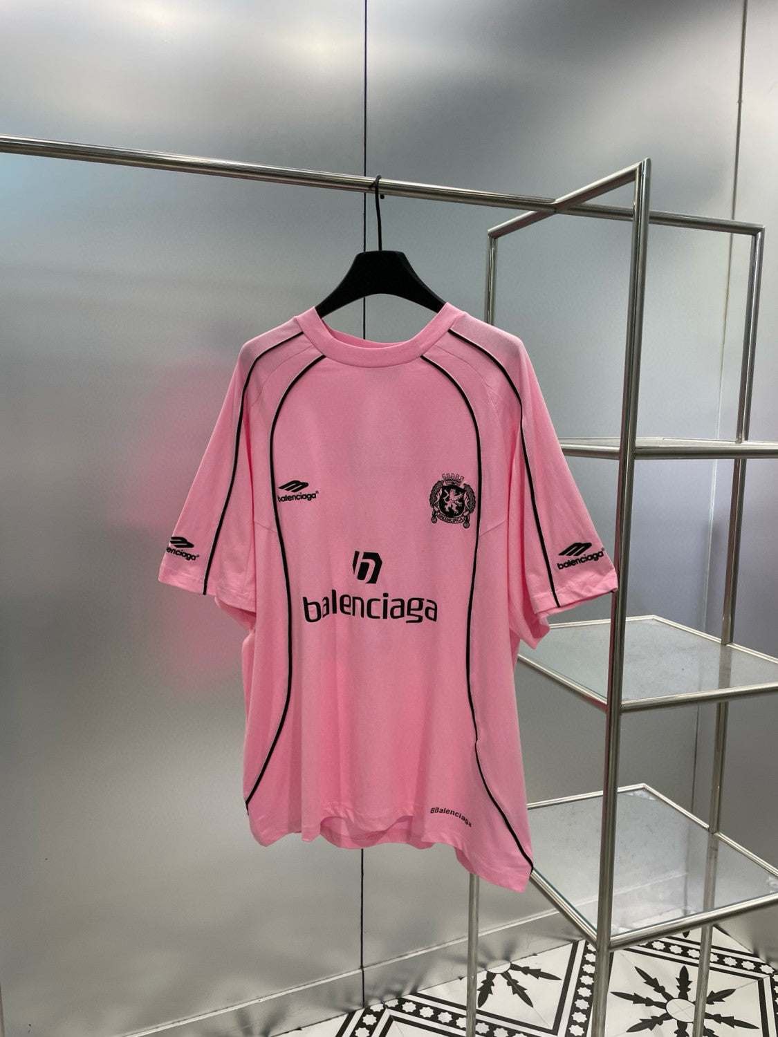 Balenciaga Men's and Women's Solid Color Logo Round Neck Casual Short Sleeve Manchester United Soccer T-Shirt #97973