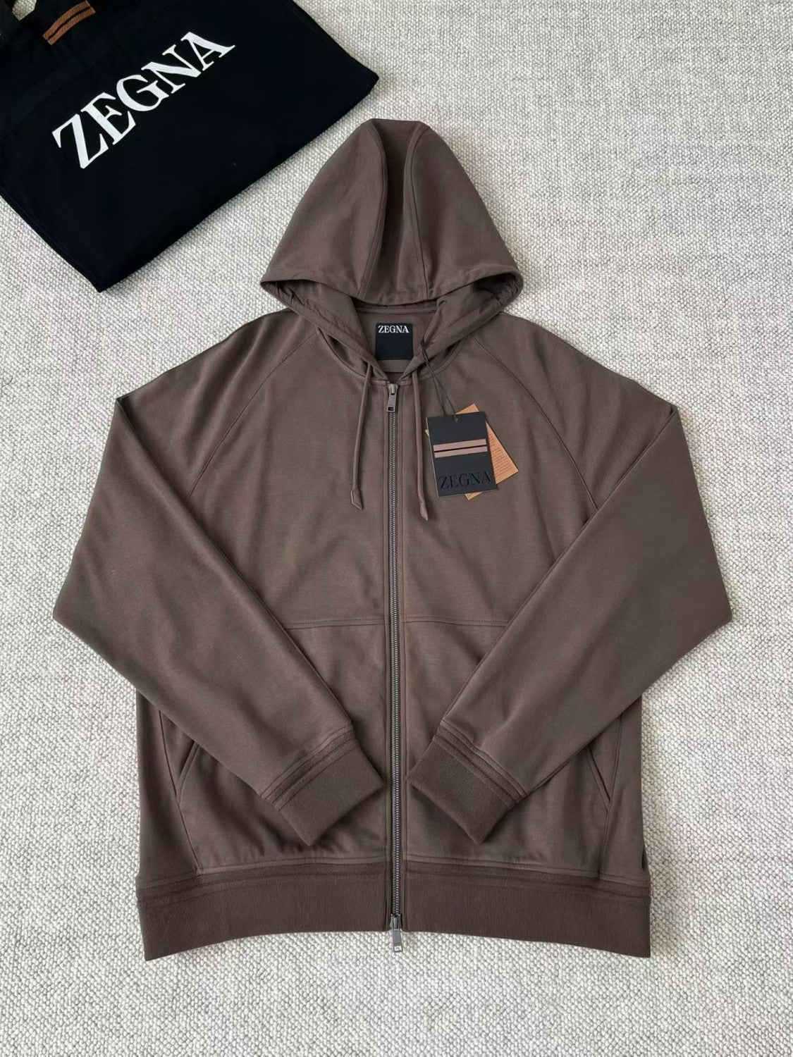 Zegna Solid Color Cotton Casual Hooded Zipper Sweatshirt and Pants #377852