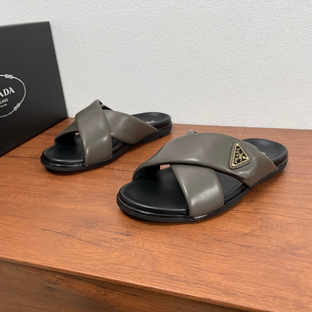 Prada Leather Cross Slides #383748