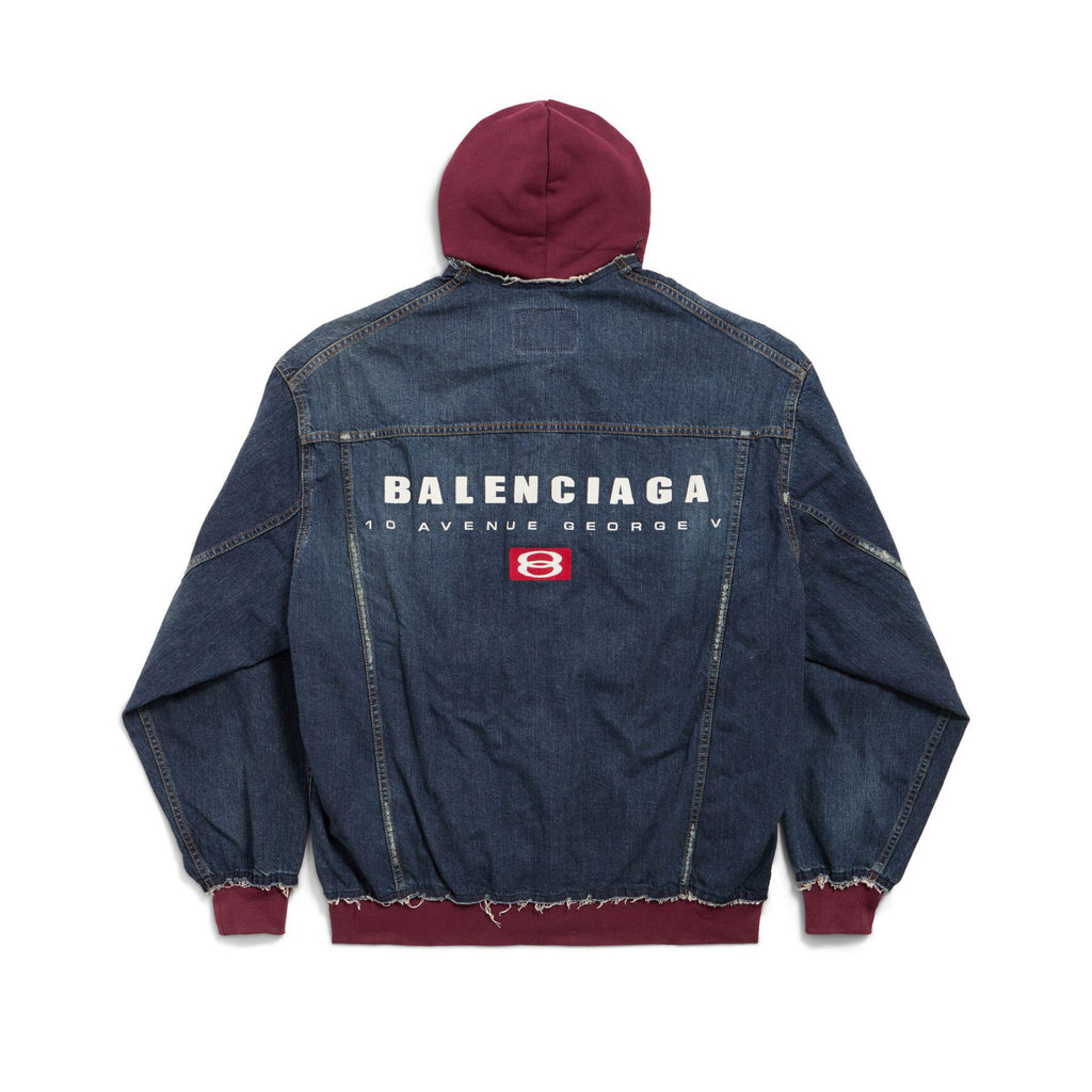 Balenciaga PATCHED  Men's And Women's  Spring/Fall Fashion Contrast Color Hooded Single Breasted Button-Up Embroidered Denim Jacket #78995