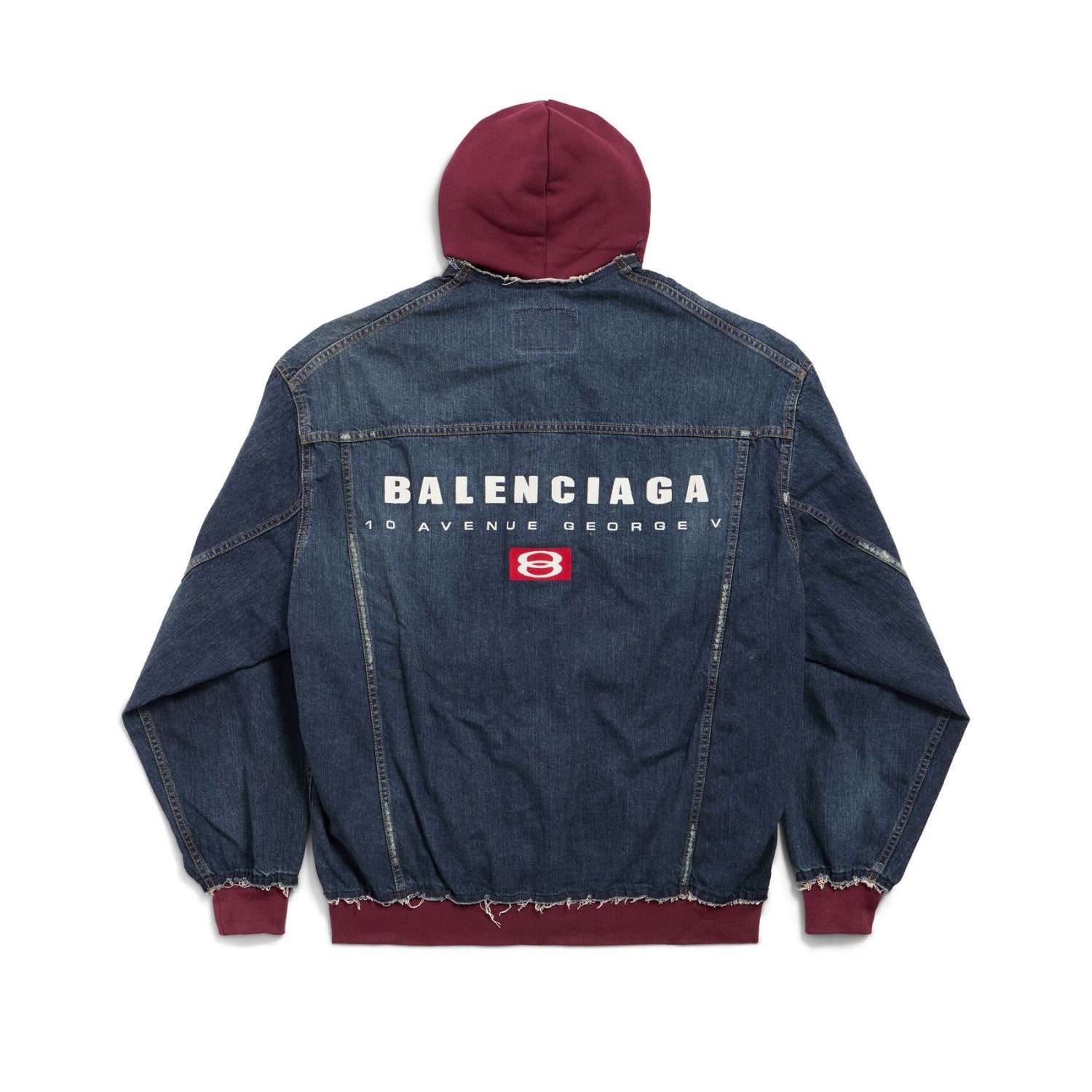 Balenciaga PATCHED  Men's And Women's  Spring/Fall Fashion Contrast Color Hooded Single Breasted Button-Up Embroidered Denim Jacket #78995