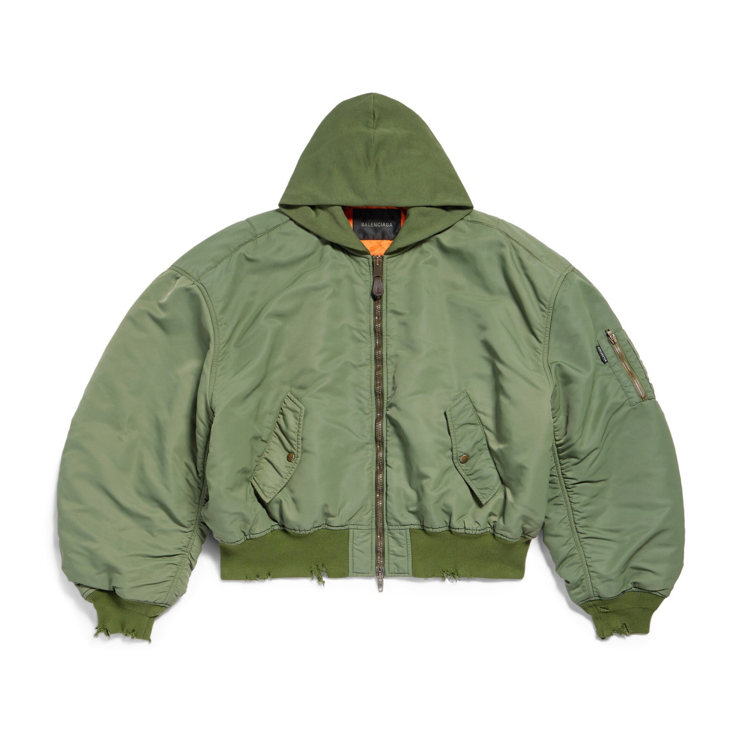 Balenciaga Men's Women's Solid Color Hooded Aviator Jacket Logo Zipper Long Sleeve Jacket #74564
