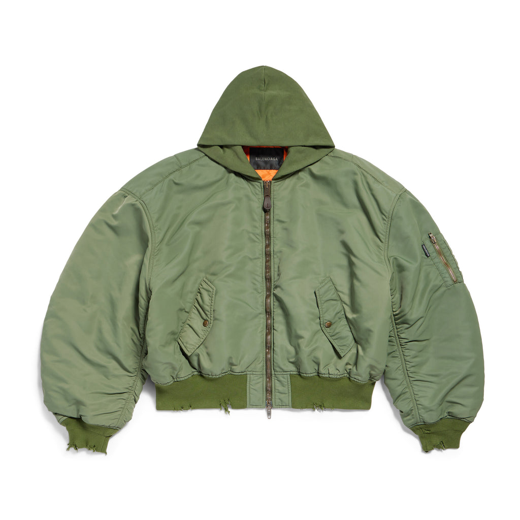 Balenciaga Men's Women's Solid Color Hooded Aviator Jacket Logo Zipper Long Sleeve Jacket #74564