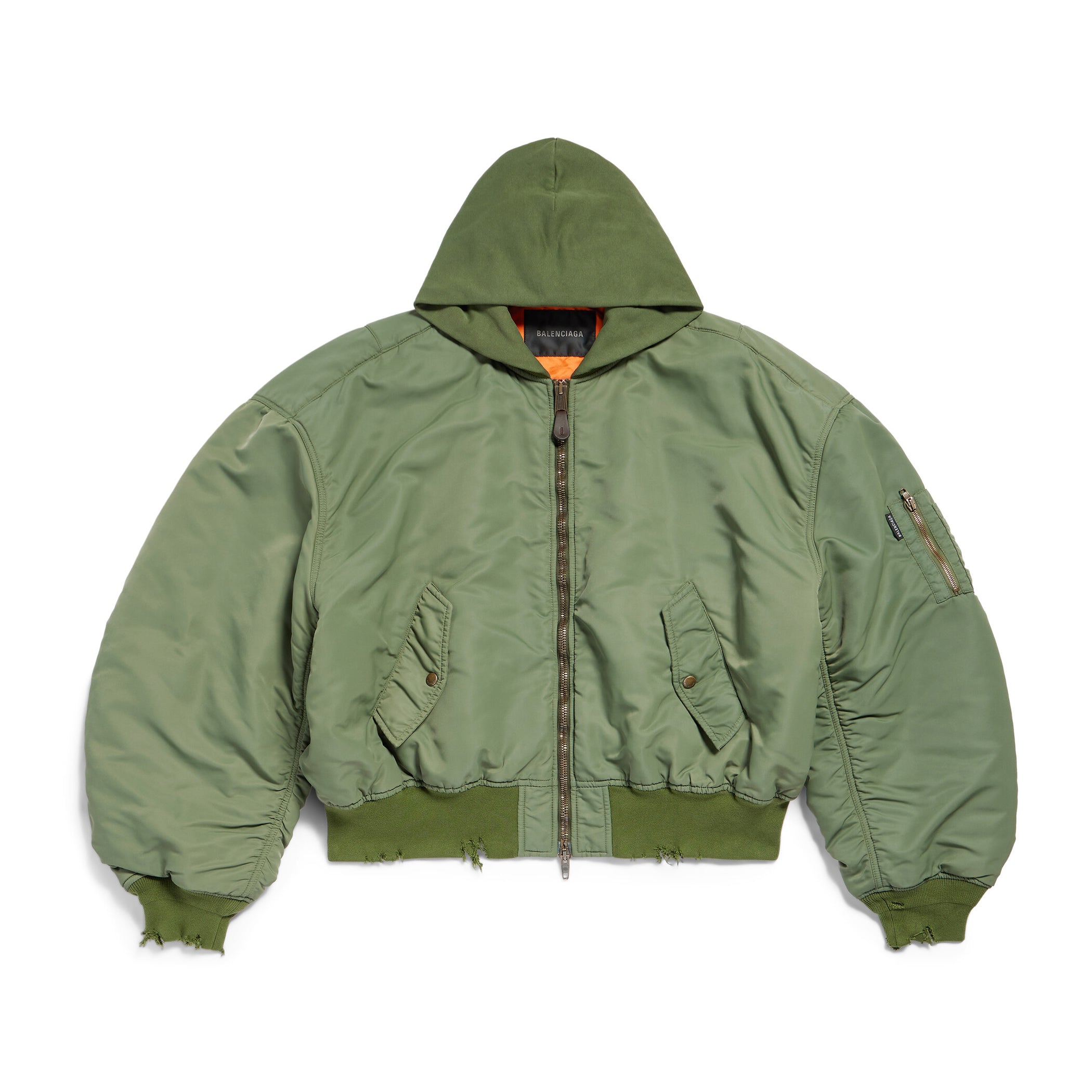 Balenciaga Men's Women's Solid Color Hooded Aviator Jacket Logo Zipper Long Sleeve Jacket #74564