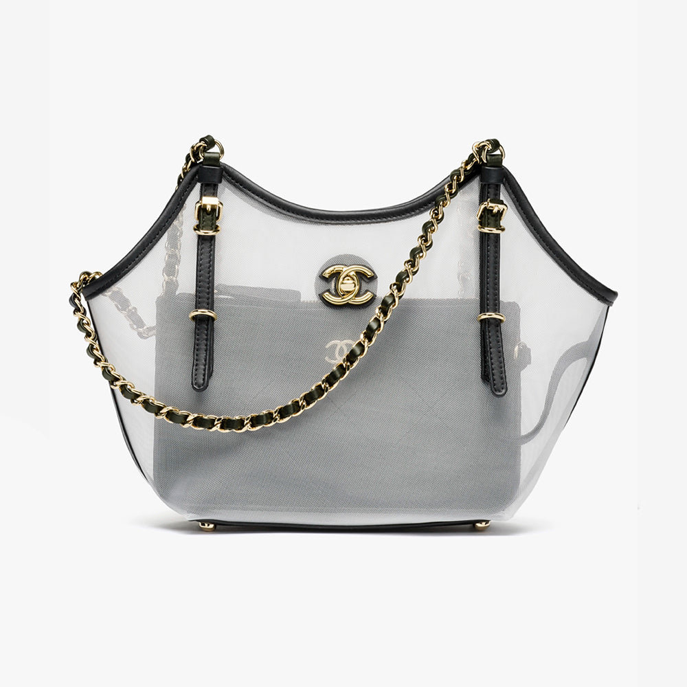 Chanel Coco Beach 2026 Collection Small Shopping Bag Transparent Mesh Beach Resort Tote With Chain Straps Bags #196928
