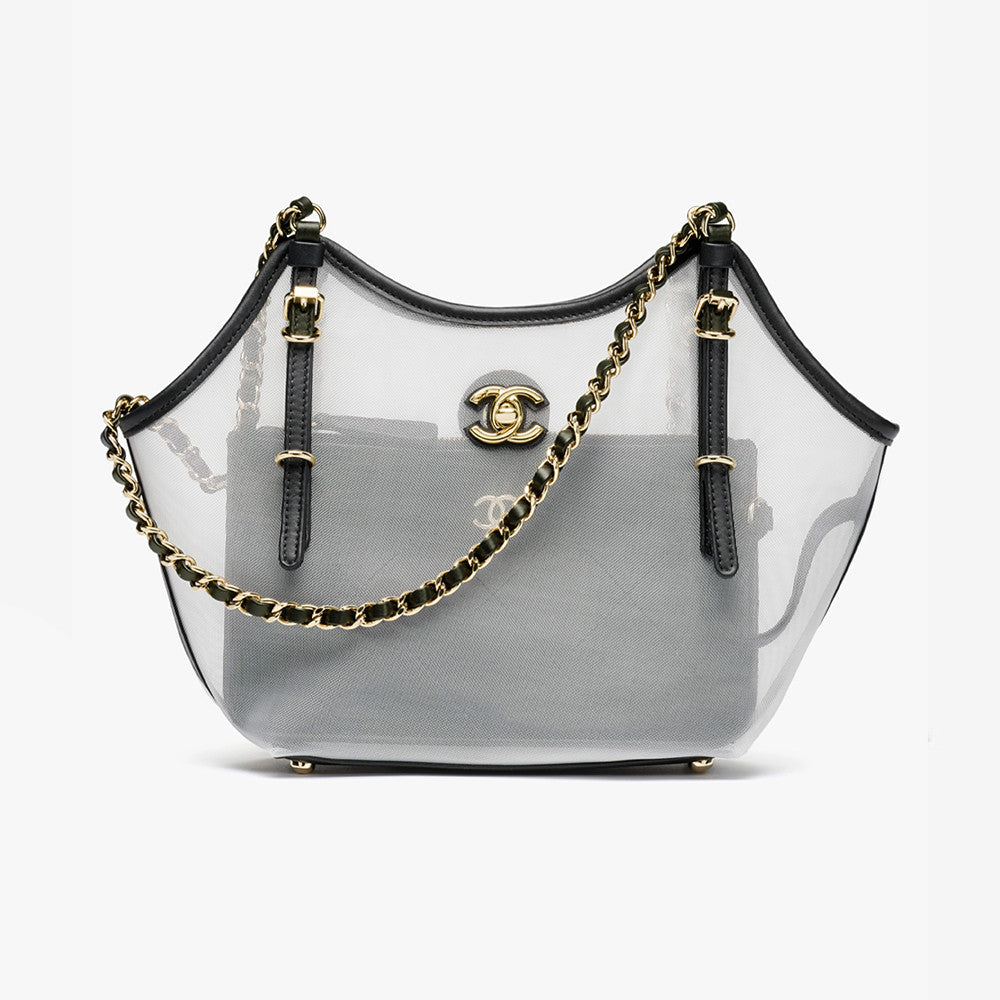 Chanel Coco Beach 2026 Collection Small Shopping Bag Transparent Mesh Beach Resort Tote With Chain Straps Bags #196928