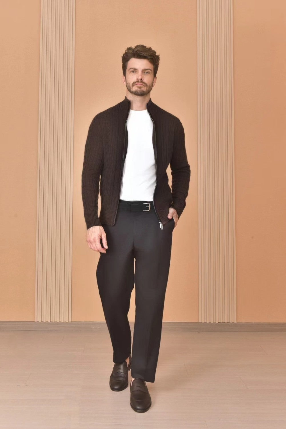 Loro Piana Men's Autumn And Winter Solid Color Zipper Half High Neck Knit Sweater Long Sleeve Jacket Ngvp #9392