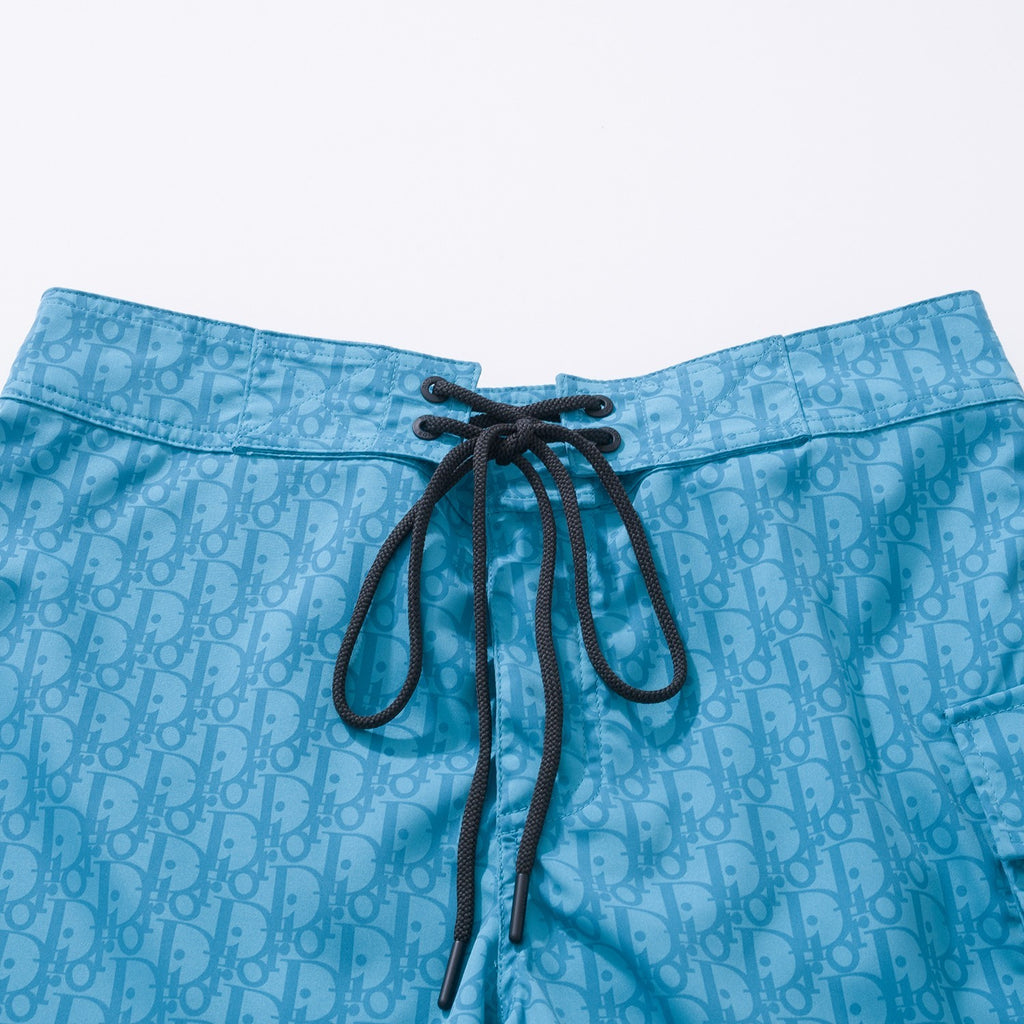 Dior Men's Summer Solid Color Logo Monogram Full Print Drawstring Tie Polyester Shorts Pants #99723