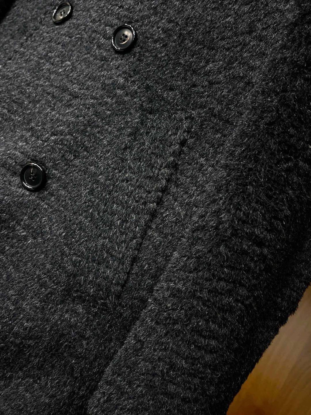 Hermes Men's Fall And Winter Water Wave Texture Casual Double-Breasted Medium-Length Wool Blend Coat Ngvp #9882