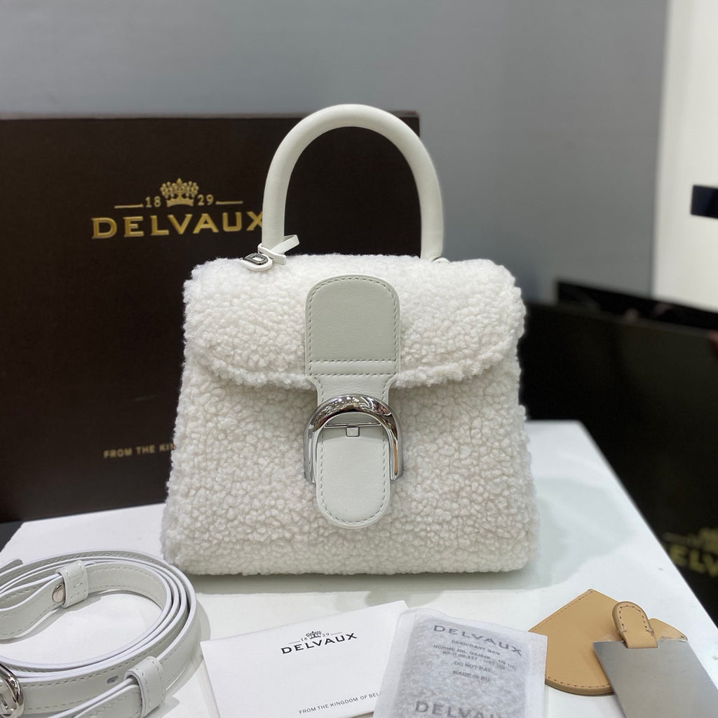 Delvaux Brillant Women's Classic Fashion Leather Shearling Adjustable Strap Crossbody Tote Bag  Bags #78695