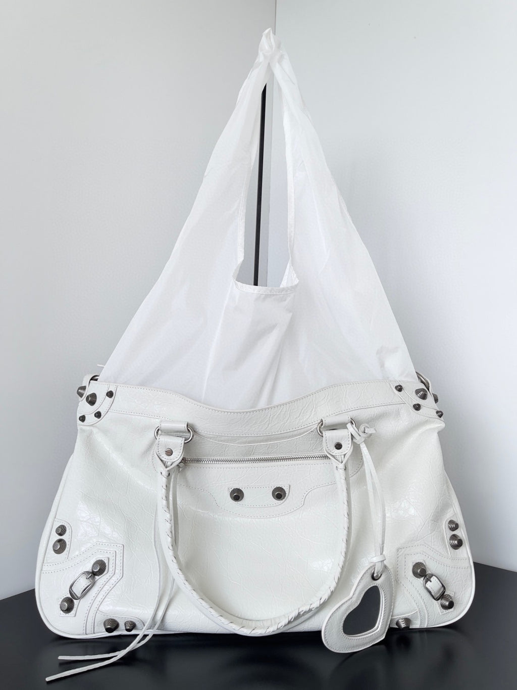 Balenciaga Women's Solid Color Detachable Adjustable Shoulder Strap Doing Old Silver Accessories Lambskin Spell Nylon Shopping Bag Tote Bags #75523