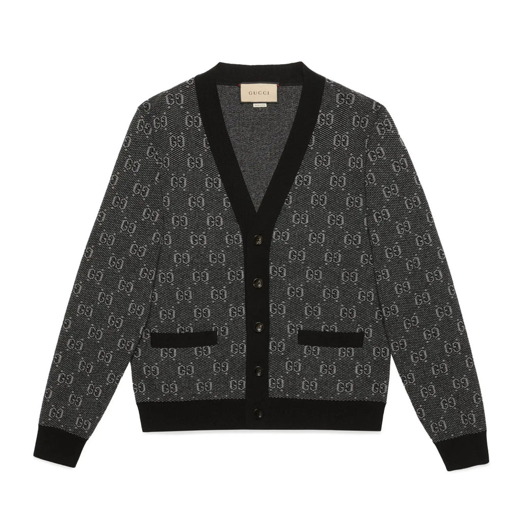 Gucci Men's Spring And Fall Letter Print Single Breasted V-neck Wool Long Sleeved Knit Sweater Jacket #73613