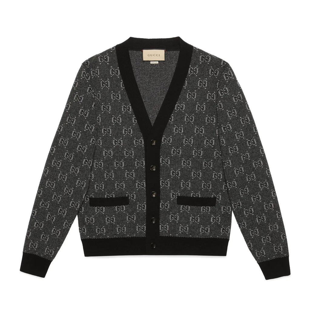 Gucci Men's Spring And Fall Letter Print Single Breasted V-neck Wool Long Sleeved Knit Sweater Jacket #73613