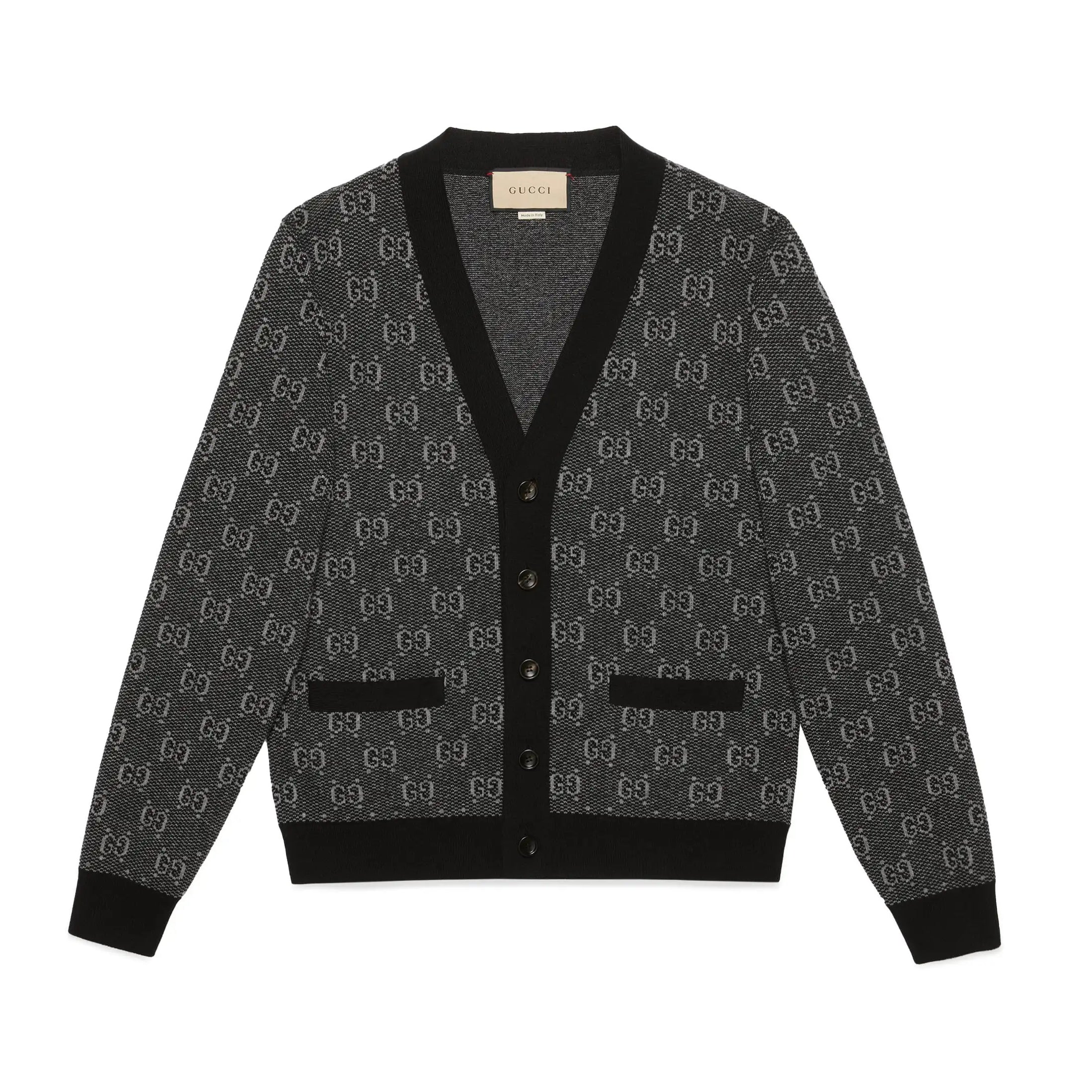 Gucci Men's Spring And Fall Letter Print Single Breasted V-neck Wool Long Sleeved Knit Sweater Jacket #73613