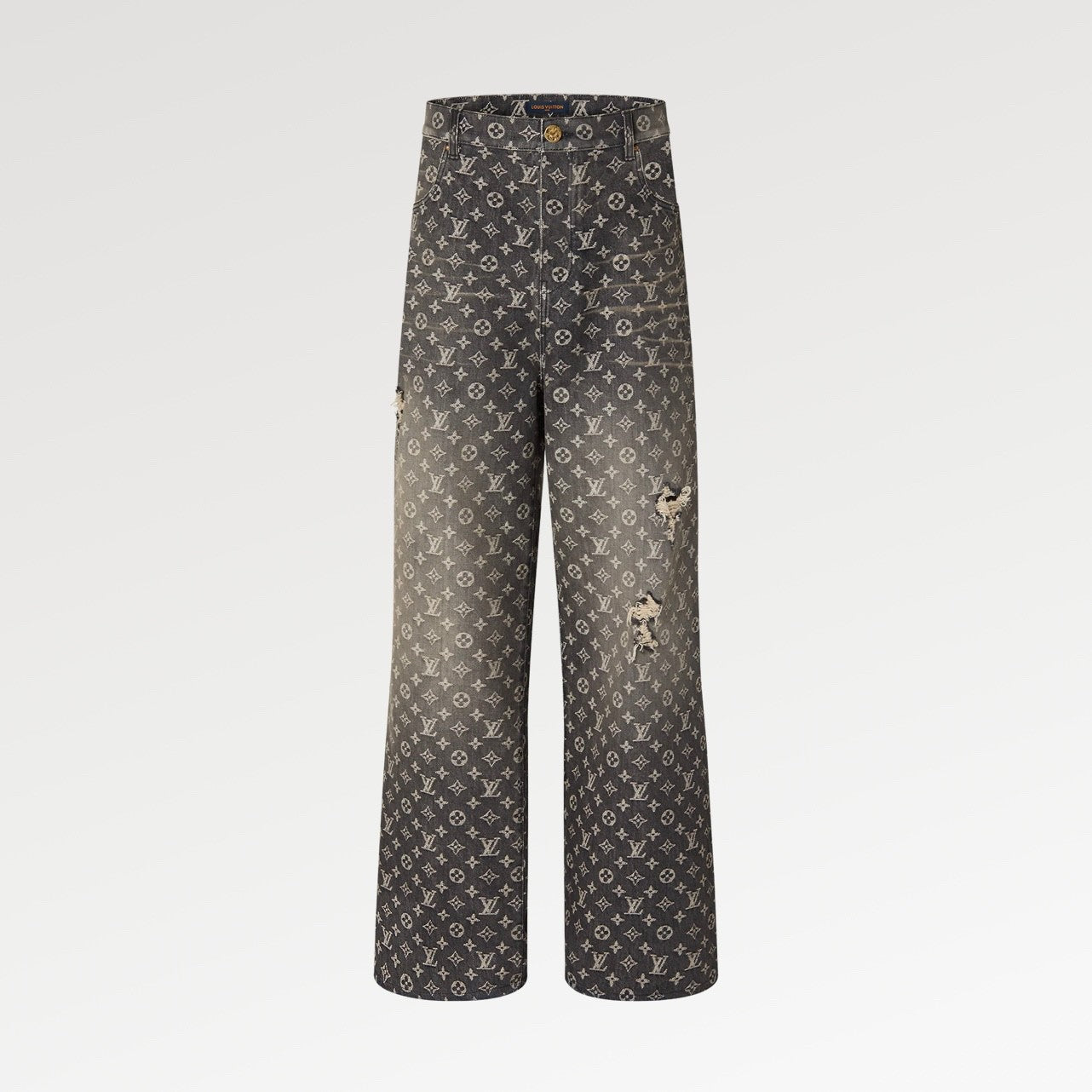 Louis Vuitton Men's Retro Washed And Embroidered Monogram Pattern Loose Jeans Spring And Autumn Fashion High Street Straight Wide Leg TrousersCasual Pants #71848