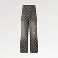Louis Vuitton Men's Retro Washed And Embroidered Monogram Pattern Loose Jeans Spring And Autumn Fashion High Street Straight Wide Leg TrousersCasual Pants #71848