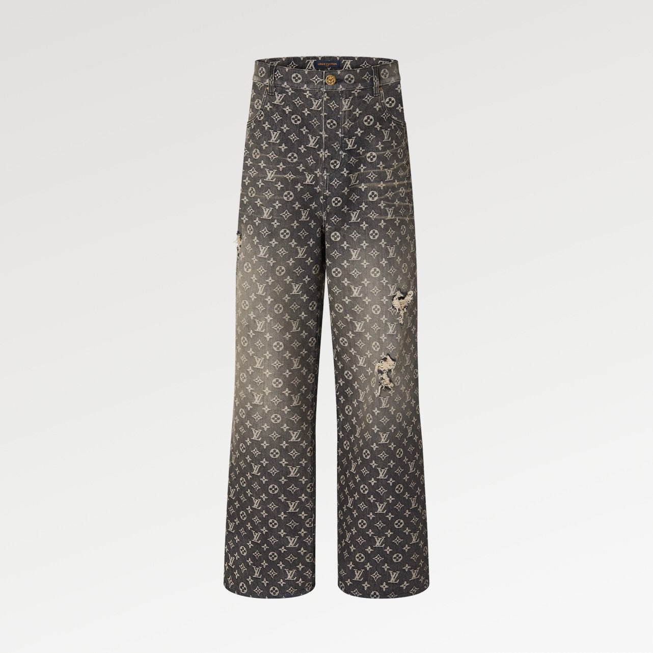 Louis Vuitton Men's Retro Washed And Embroidered Monogram Pattern Loose Jeans Spring And Autumn Fashion High Street Straight Wide Leg TrousersCasual Pants #71848