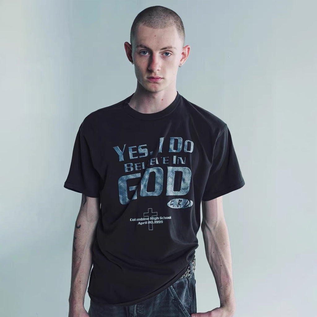 Enfants Riches Deprimes Men's Summer I BELIEVE IN GOD Printed Casual Loose Solid Color Short Sleeve T-Shirt #98223