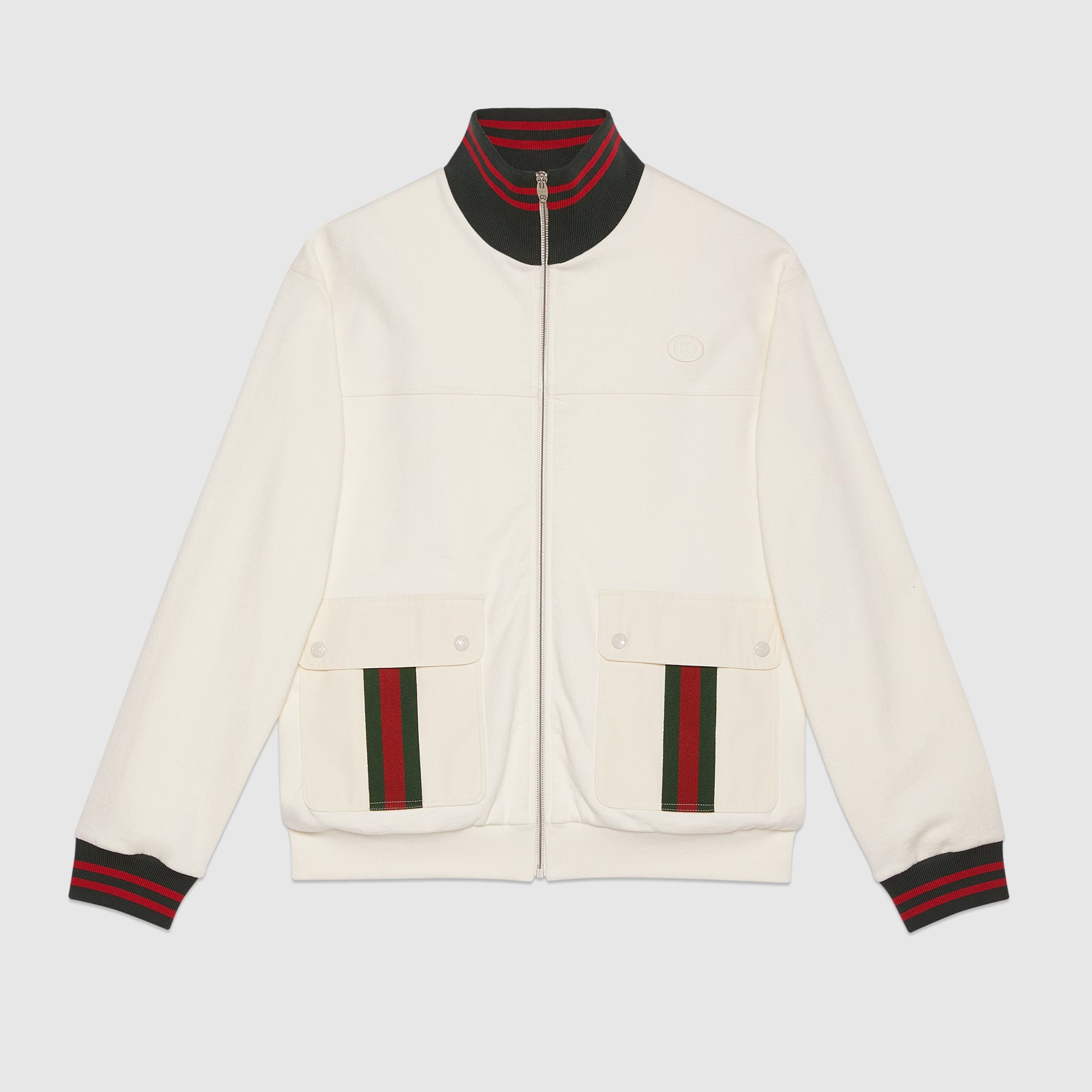 Gucci Men's Autumn Striped Standing Collar Zipper Cotton Fitted Long Sleeve Solid Color Jacket #71452