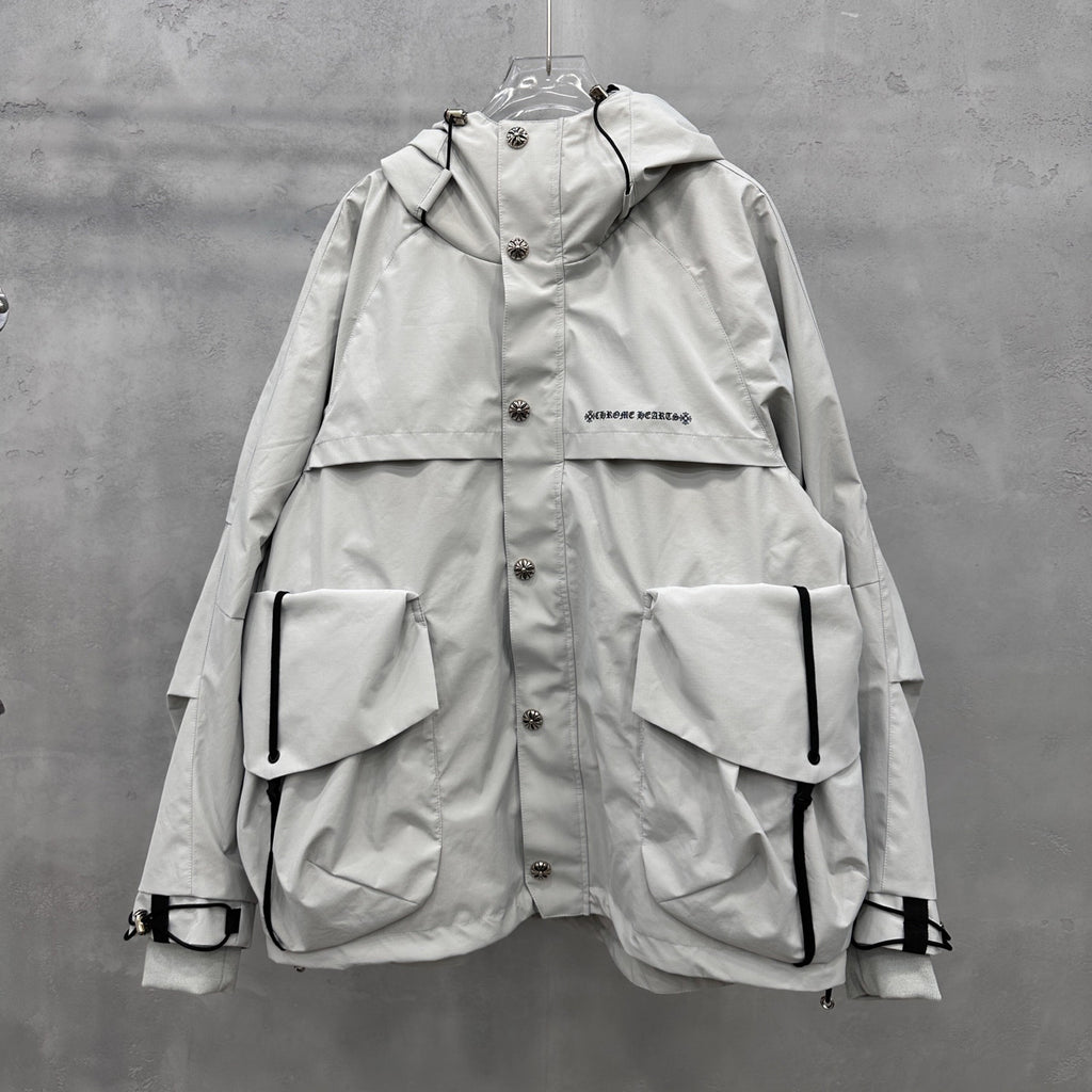 Chrome Hearts Men's And Women's Fall/winter Fashion Casual Solid Color Hooded Zipper Windproof Single Breasted Button Classic Logo Print White Goose Down Filled Jacket #79546