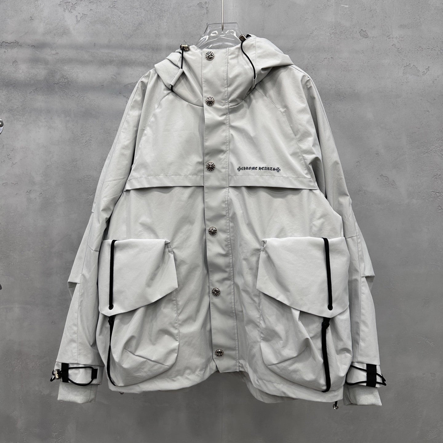 Chrome Hearts Men's And Women's Fall/winter Fashion Casual Solid Color Hooded Zipper Windproof Single Breasted Button Classic Logo Print White Goose Down Filled Jacket #79546