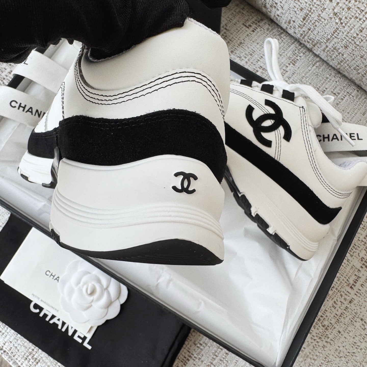 CHANEL Sneakers Calfskin Suede Calfskin White Black #378646