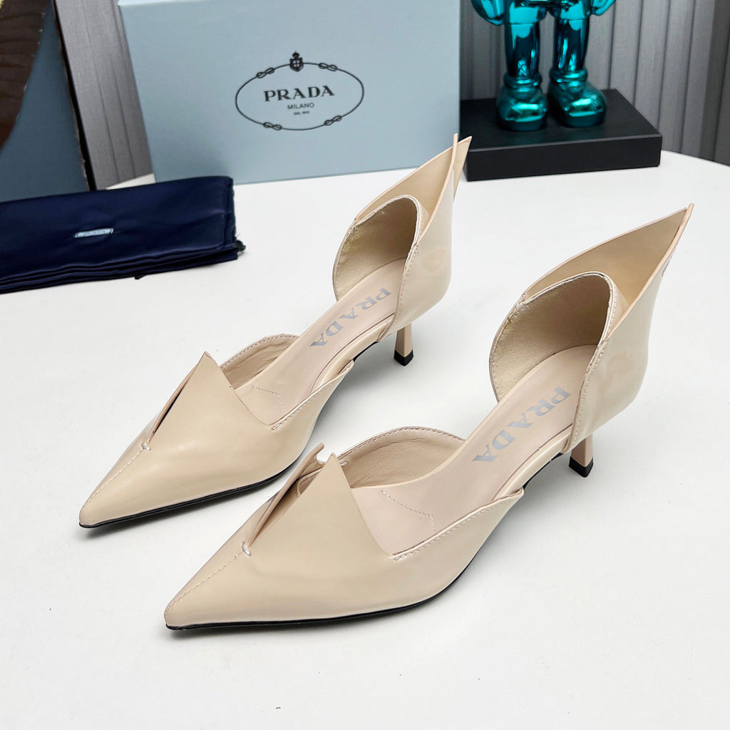 Prada Two-tone Brushed Leather Pumps Fashionable And Luxurious Pointed-toe High Heels  Shoes With Elegant Heel Height Of 5.5 Cm #81395