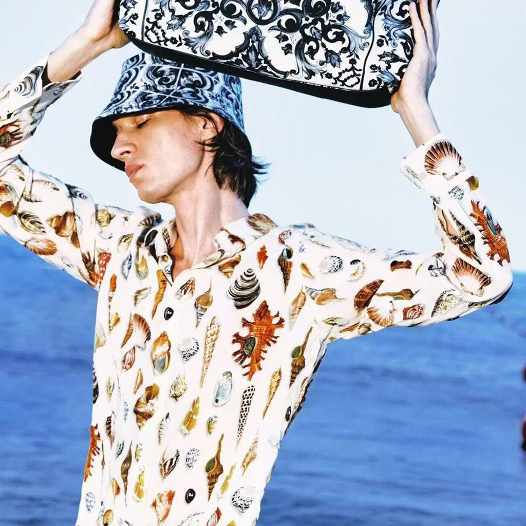 Dolce&Gabbana Shell Printed Silk Martini Shirt Men's Spring And Summer Long Sleeve Single Breasted Fashion Elegant Casual Shirt Ngvp #1978