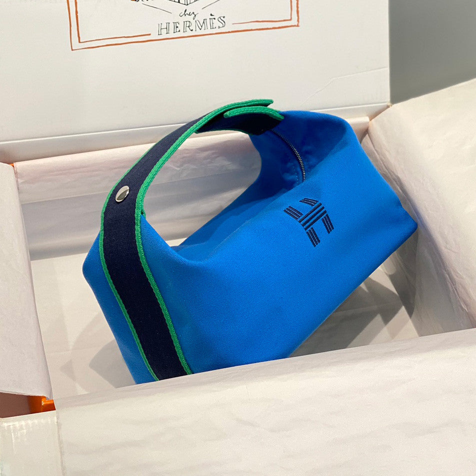 Hermes Classic Casual Color Block Canvas Tote Bag Makeup Bag Toiletry Bag Bags #78245