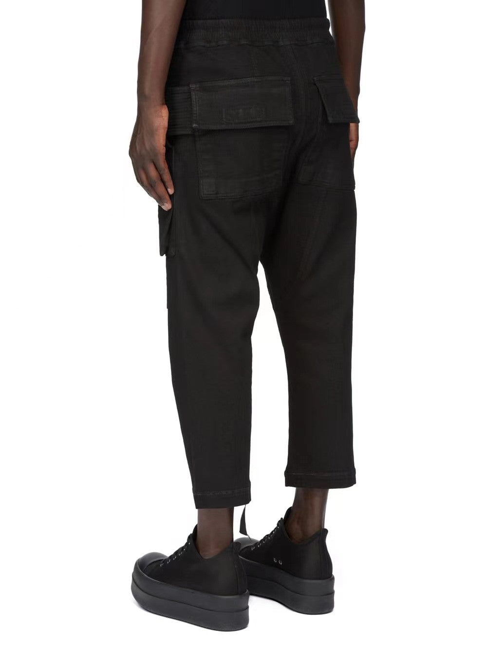 Rick Owens Men's Spring and Autumn Black Large Pocket Cotton Lace-Up Casual Work Pants #73375