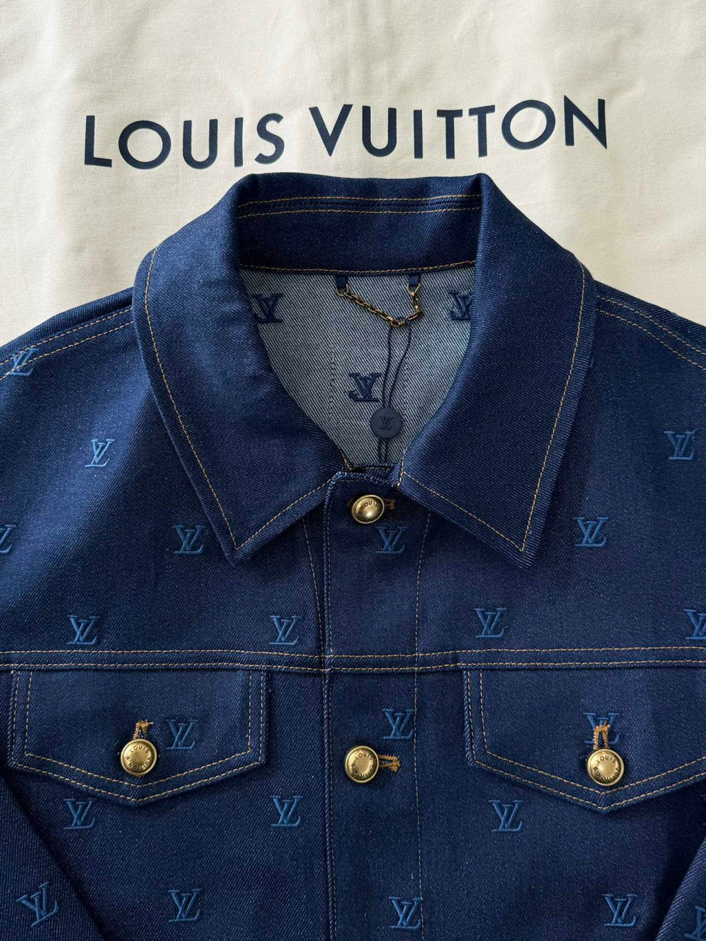 Louis Vuitton Men's Spring And Autumn Logo Embroidery Color Line Single Breasted Denim Long Sleeved Jacket Jeans Pants Set Suit #74128