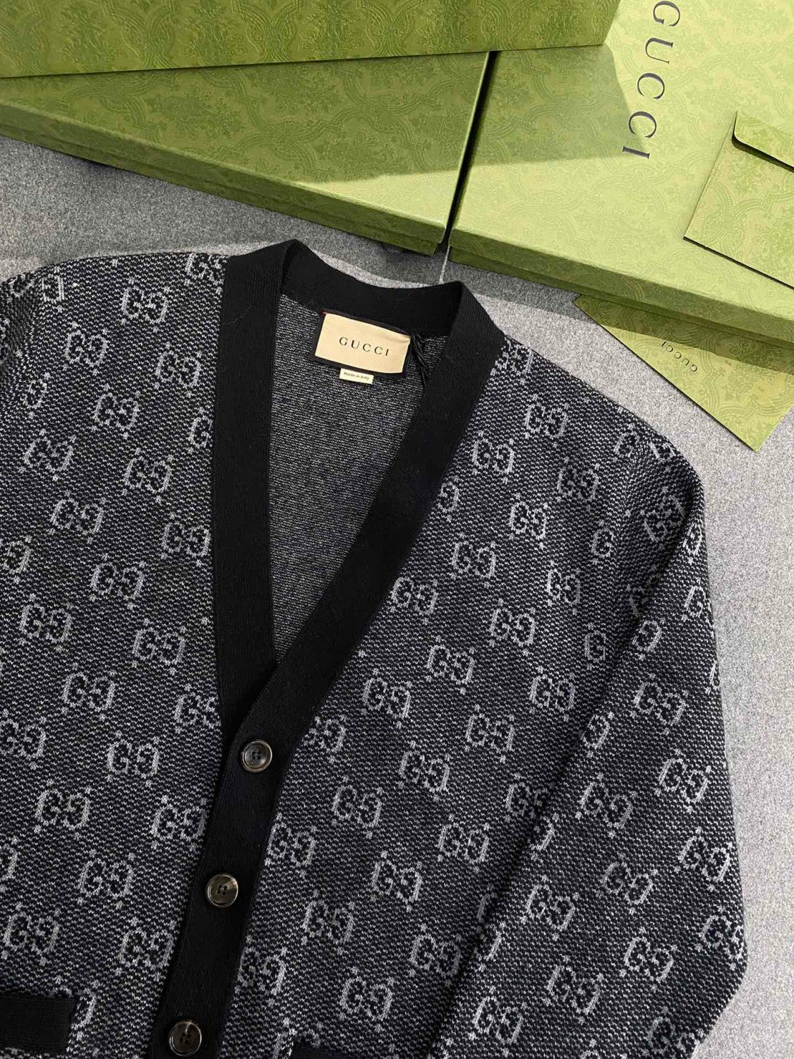 Gucci Men's Spring And Fall Letter Print Single Breasted V-neck Wool Long Sleeved Knit Sweater Jacket #73613