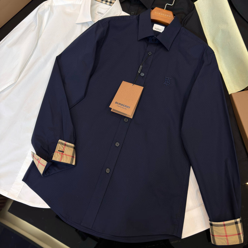 Burberry Men's Spring Summer Slim Fit Tailored Embroidered Logo Check Long Sleeve Shirt #99373