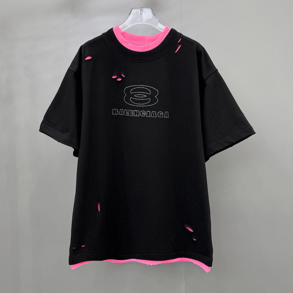 Balenciaga Men's Summer Fake 2 Piece Colour Block Cotton Round Neck Short Sleeve T-Shirt #97735