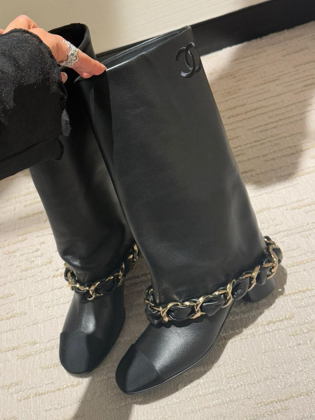 Chanel High Boots Lambskin Grosgrain Black #335049