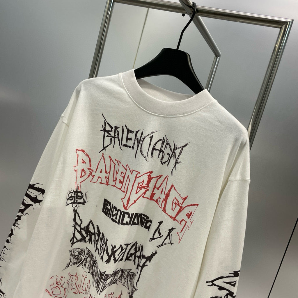 Balenciaga Men's And Women's Spring And Fall Retro Letter Silhouette Plain Knit Fabric Long Sleeve T-shirt Pullover #98139