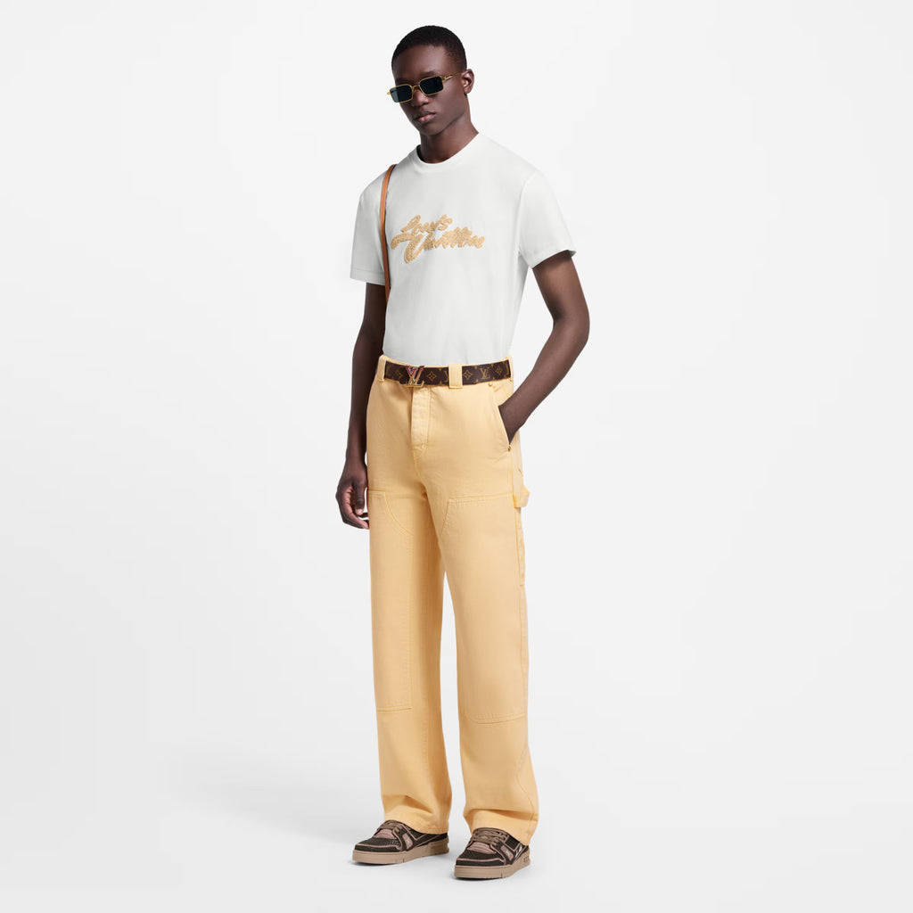 Louis Vuitton Men's Summer Logo Embroidered Solid Color Straight Leg Crew Neck Short Sleeve T-Shirt #81483